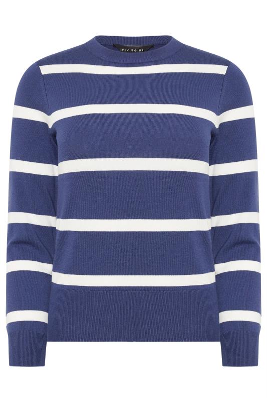 PixieGirl Petite Women's Navy Blue Knitted Stripe Jumper | PixieGirl 5