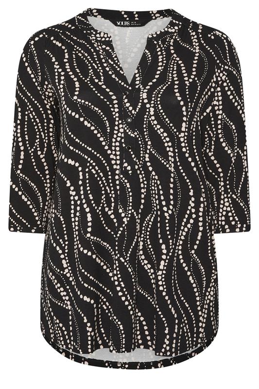 YOURS Plus Size Black Spot Print Half Placket Shirt | Yours Clothing 5