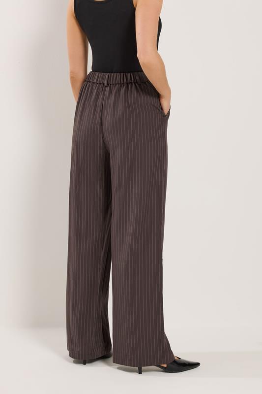 LTS PREMIUM Tall Women's Chocolate Brown Pinstripe Wide Leg Trousers| Long Tall Sally 2