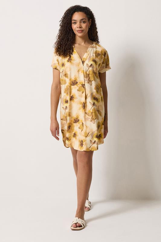  M&Co Yellow Floral Print Notch Neck Mini Dress
