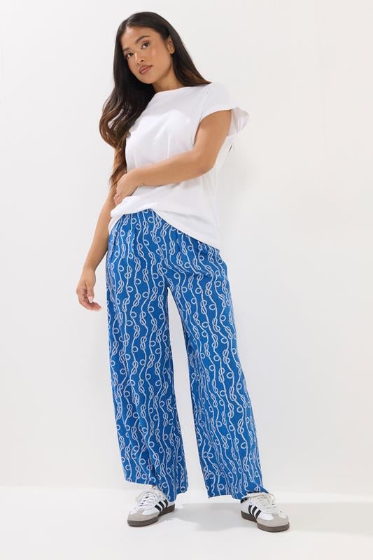  PixieGirl Petite Blue Rope Print Palazzo Trousers