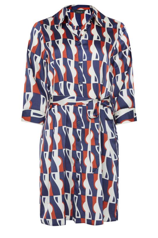 M&Co Blue Geometric Print Satin Shirt Dress | M&Co 6