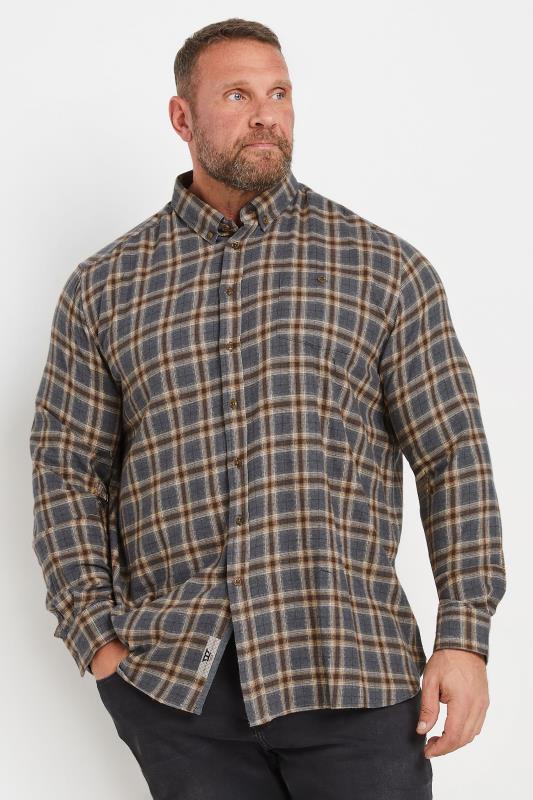  D555 Big & Tall Tan Brown Check Print Long Sleeve Shirt