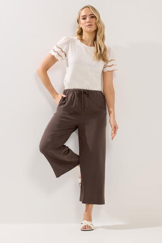 LTS Tall Women's Chocolate Brown Linen Cropped Trousers | Long Tall Sally 1