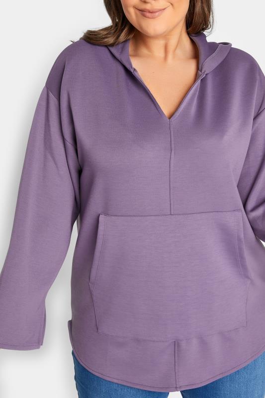 YOURS LUXURY Plus Size Purple V-Neck Jersey Hoodie | Yours Clothing  5
