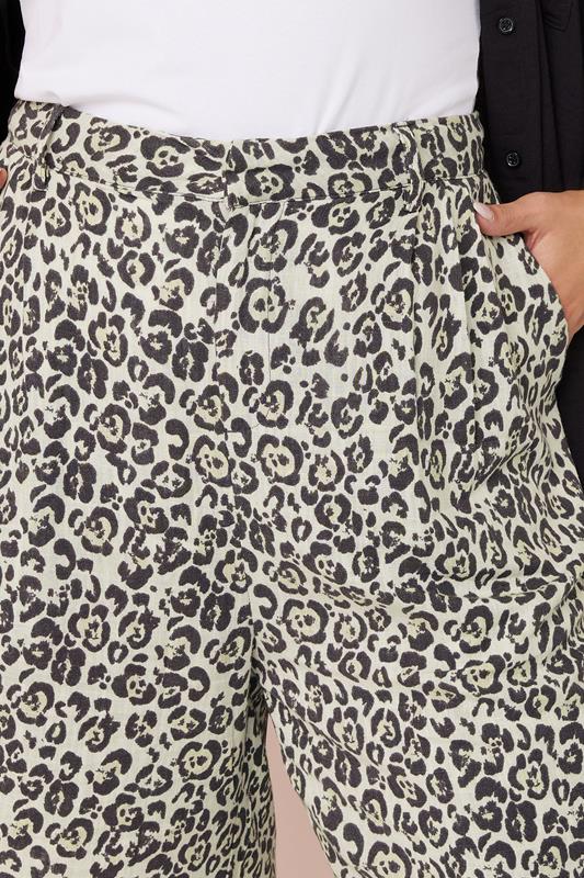 YOURS Plus Size Brown Leopard Print Linen Bermuda Shorts | Yours Clothing 5