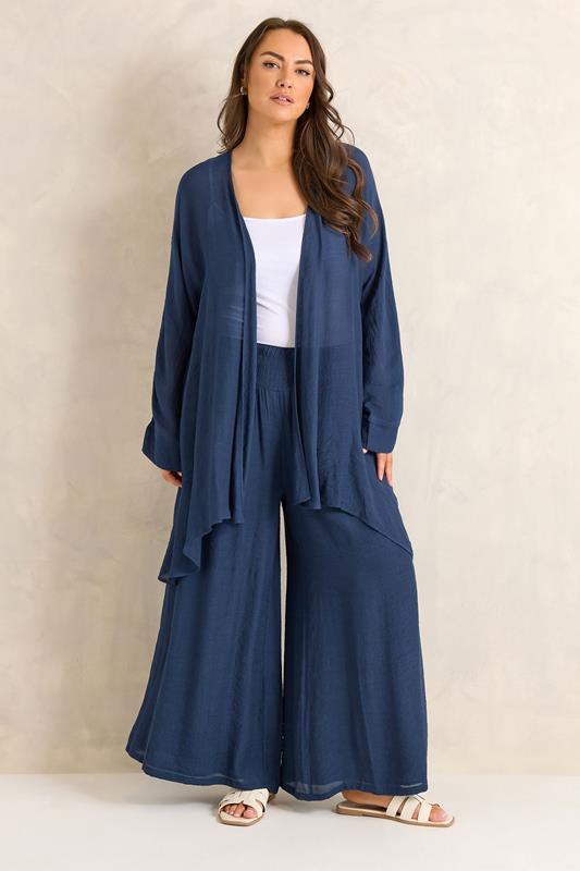 EVANS Plus Size Navy Blue Longline Cover-Up Cardigan | Evans 1