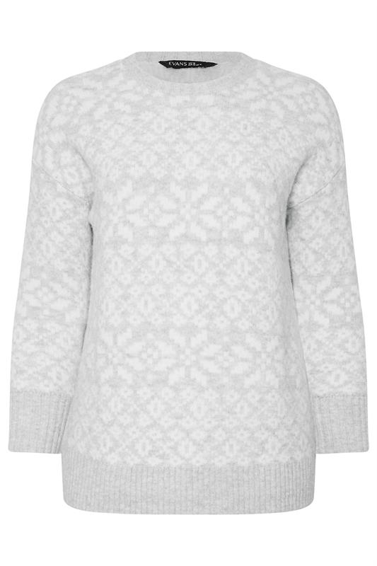 EVANS Plus Size Grey & White Fairisle Knitted Jumper | Evans 7