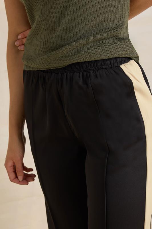 LTS Tall Black & Natural Brown Side Stripe Front Seam Wide Leg Trousers | Long Tall Sally 4