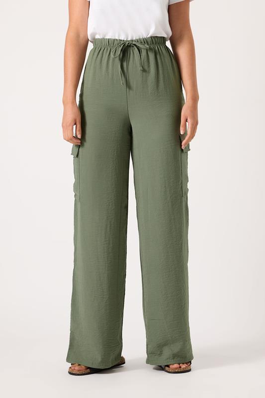 LTS Tall Women's Khaki Green Cargo Crepe Wide Leg Trousers | Long Tall Sally 1