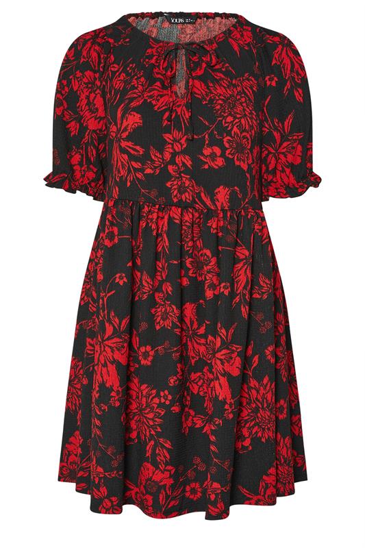 YOURS Plus Size Black & Red Floral Tie Neck Mini Dress | Yours Clothing 5