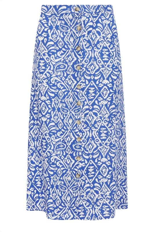 M&Co Blue & White Linen Tile Print Midi Skirt | M&Co 5