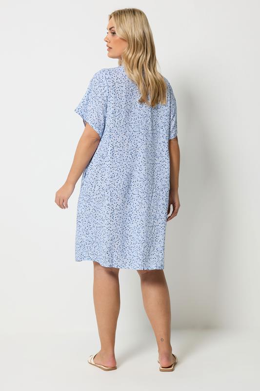 YOURS Plus Size Blue Ditsy Floral Button Through Tunic Dress | Yours Clothing 2
