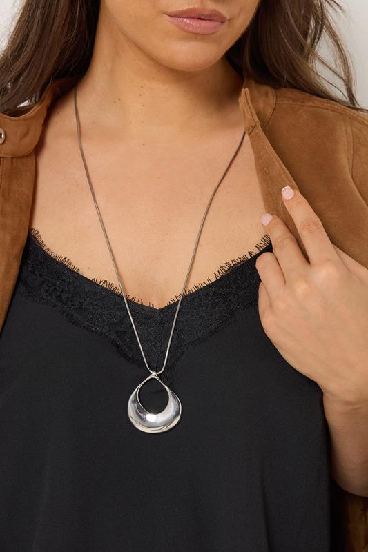 Silver Tone Long Teardrop Pendant Necklace | Yours Clothing 1