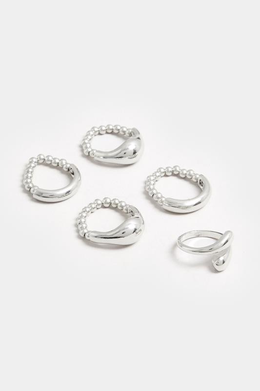 YOURSET 5 PACK Silver Tone Stretch Statement Rings | Yours Clothing 1