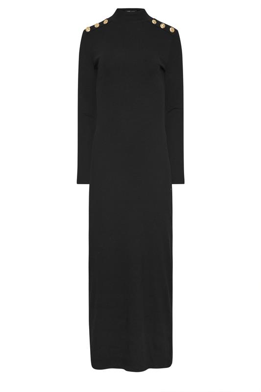 LTS Tall Black Ribbed Shoulder Button Maxi Dress | Long Tall Sally 6