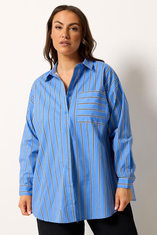 YOURS Plus Size Blue Stripe Button Through Shirt | Yours Clothing 1