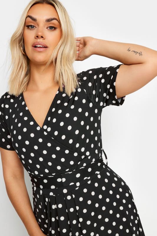 YOURS Plus Size Black Polka Dot Print Maxi Wrap Dress | Yours Clothing 4
