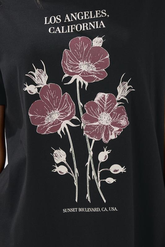 LTS Tall Black Flower Graphic Cotton T-Shirt | Long Tall Sally 4