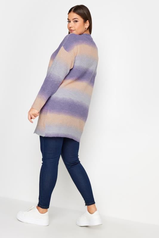 YOURS Curve Purple Ombre Stripe Print Knitted Cardigan | Yours Clothing 3