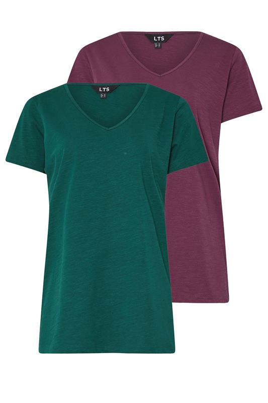 LTS Tall 2 PACK Green & Purple Cotton V-Neck T-Shirts | Long Tall Sally  7