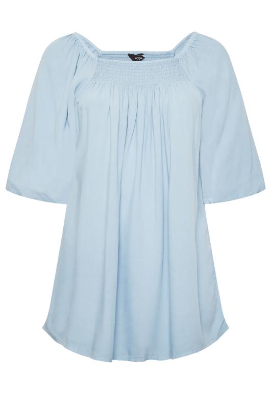YOURS Plus Size Blue Shirred Neck Top | Yours Clothing 6