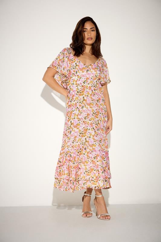  PixieGirl Petite Pink Floral Chiffon Midi Dress