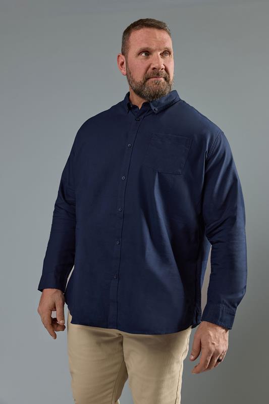 BadRhino Big & Tall Navy Blue Long Sleeve Oxford Shirt