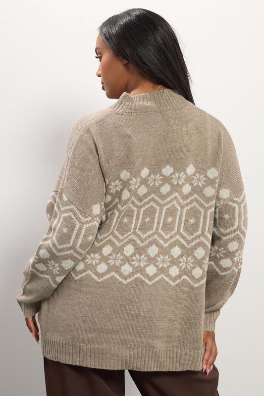 YOURS Plus Size Natural Brown Fairisle Jumper | Yours Clothing 4