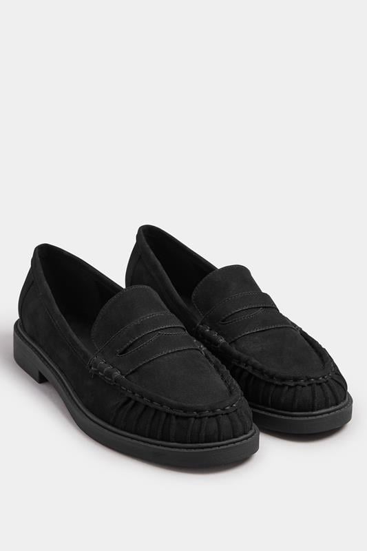  Yours Black Faux Suede Ruched Front Loafers In Extra Wide EEE Fit