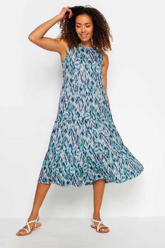M&Co Blue Ikat Print Sleeveless Midi Dress | M&Co 1