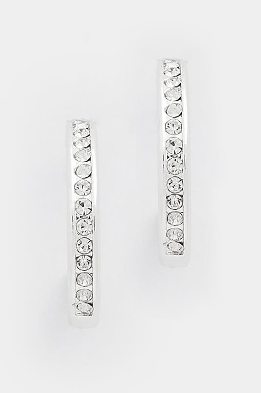 Silver Tone Diamante Classic Hoop Earrings | Yours Clothing 1