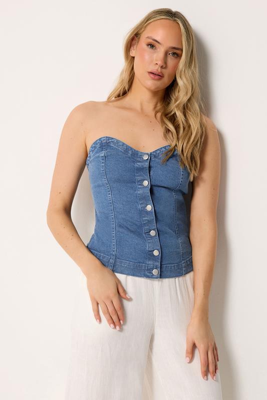 LTS Tall Mid Blue Denim Bandeau Top