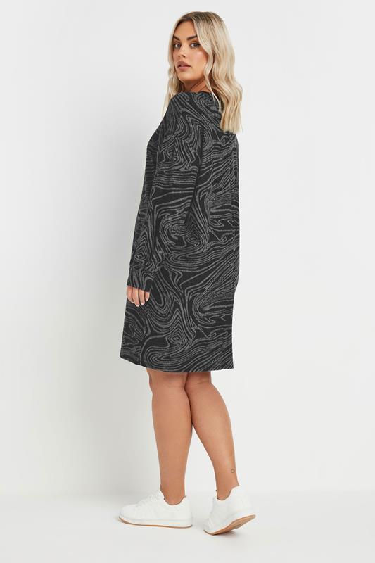YOURS Plus Size Black Abstract Print Soft Touch Jumper Dress | Yours Clothing 2
