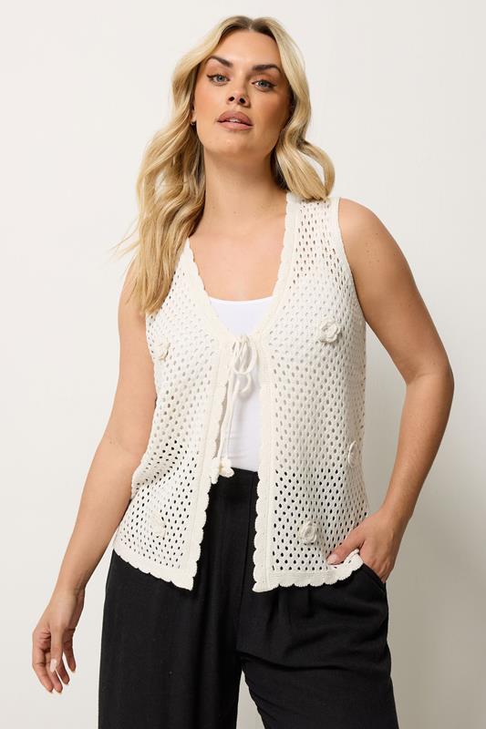 YOURS Curve Ivory White Floral Applique Knitted Vest