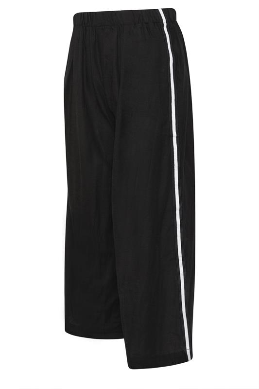 PxieGirl Petite Women's Black Side Stripe Linen Wide Leg Trousers | PixieGirl 6