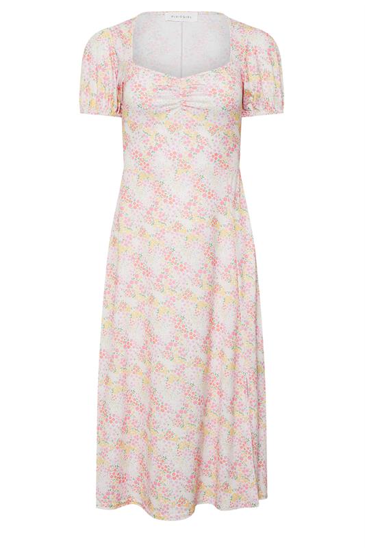 PixieGirl Petite Women's Pink Ditsy Puff Sleeve Midi Dress | PixieGirl 5