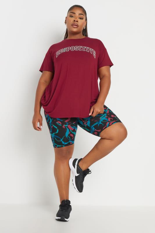 YOURS ACTIVE Plus Size Black Abstract Print Stretch Shorts | Yours Clothing 2