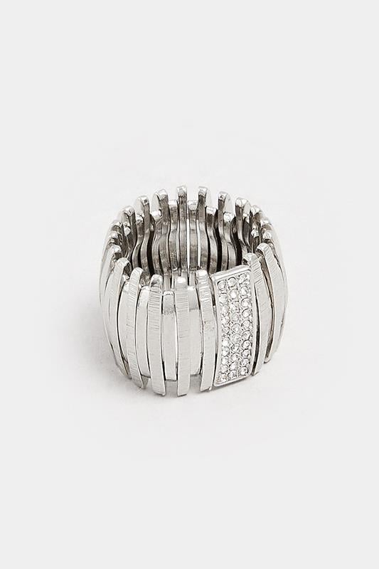 Silver Tone Stretch Diamante Ring | Yours Clothing 1