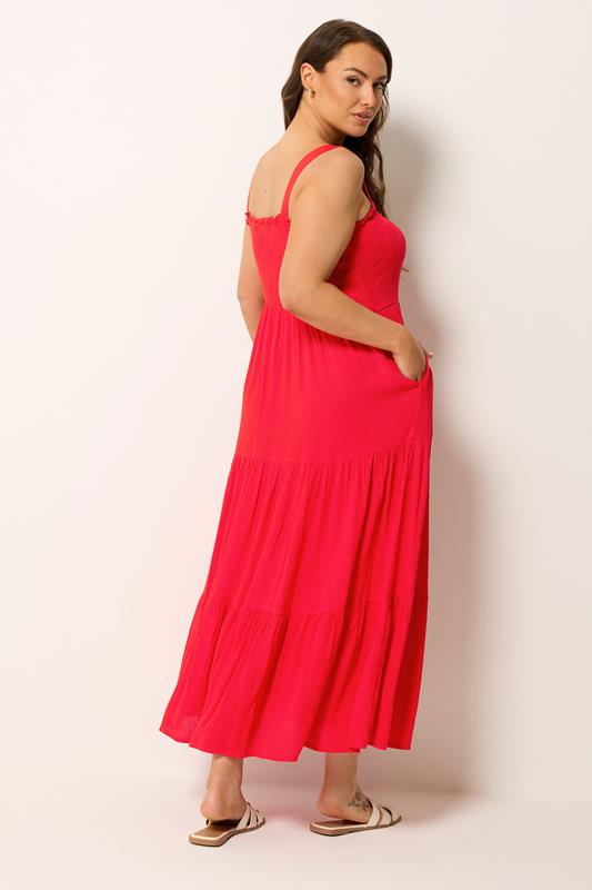 YOURS Curve Red Shirred Maxi Dress | Yours Clothing 2