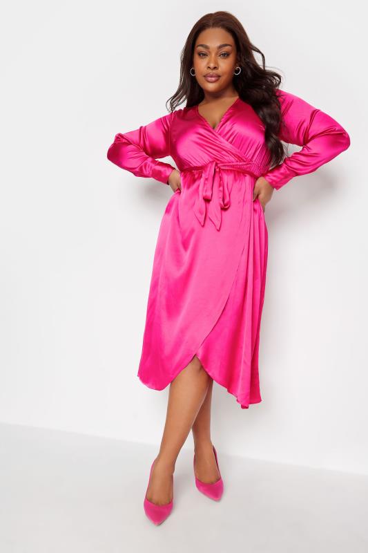 Plus Size  LIMITED COLLECTION Curve Pink Satin Wrap Dress