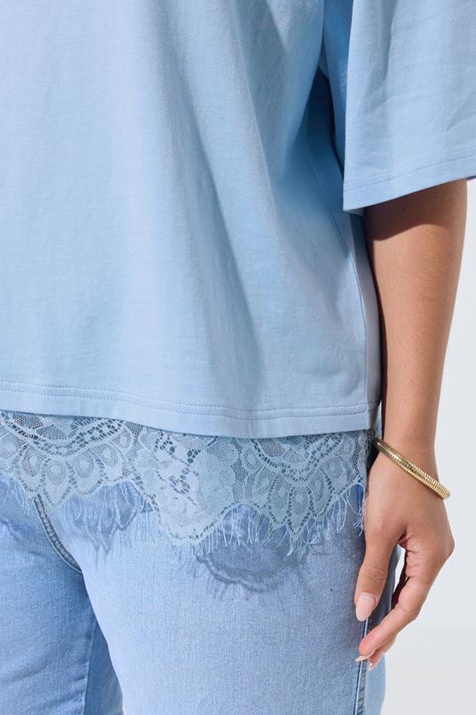 LIMITED COLLECTION Plus Size Light Blue Oversized Lace Hem T-Shirt | Yours Clothing 4
