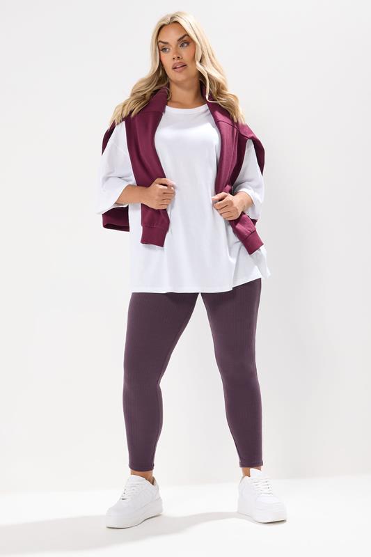 YOURS Curve Purple Ribbed Leggings
