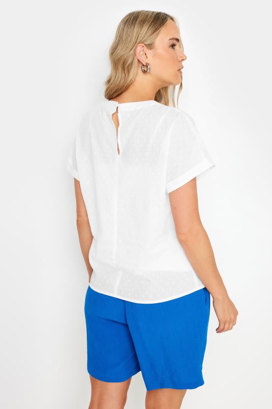 LTS Tall Women's White Short Sleeve Cotton Dobby Top | Long Tall Sally 2
