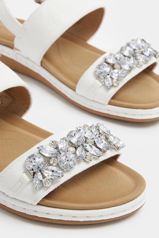 White Diamante Stone Embellished Sandals In Extra Wide EEE Fit | Yours Clothing 5