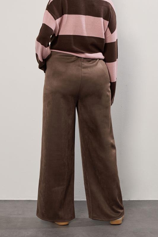 YOURS Plus Size Chocolate Brown Faux Suede Wide Leg Trousers | Yours Clothing 4
