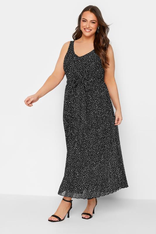 Plus Size  YOURS LONDON Curve Black Spot Print Pleated Maxi Dress