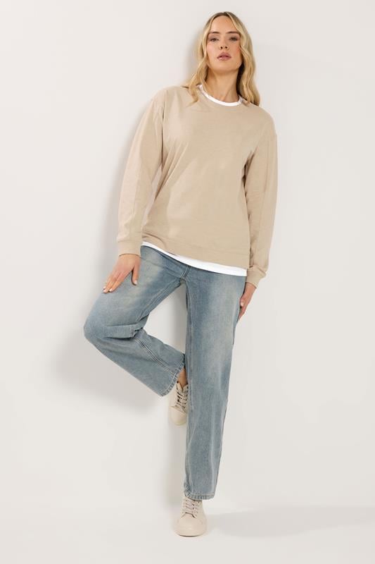 LTS Tall Women's Natural Brown & White Cotton Layered Top | Long Tall Sally 2
