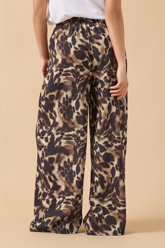 PixieGirl Petite Women's Brown Leopard Print Crepe Wide Leg Trousers | PixieGirl 2