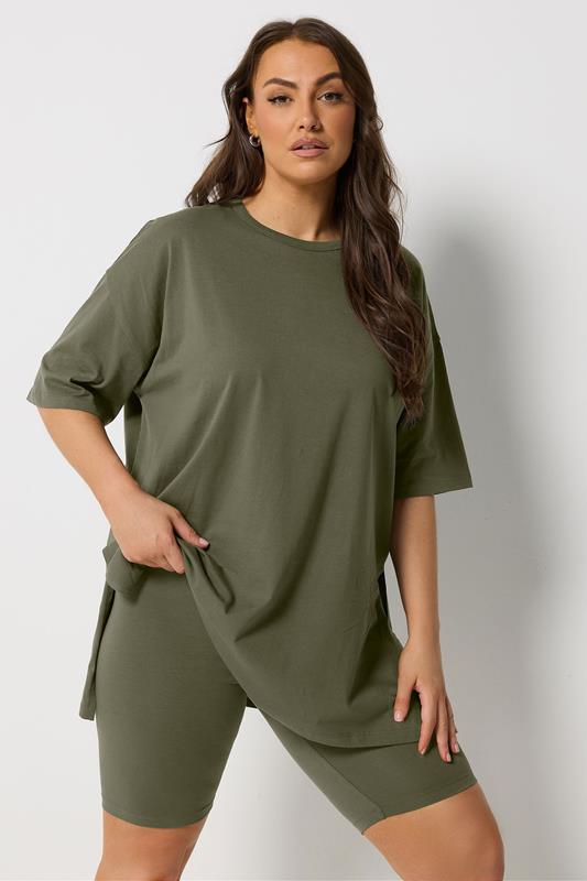 YOURS Plus Size Khaki Green Shorts | Yours Clothing 1